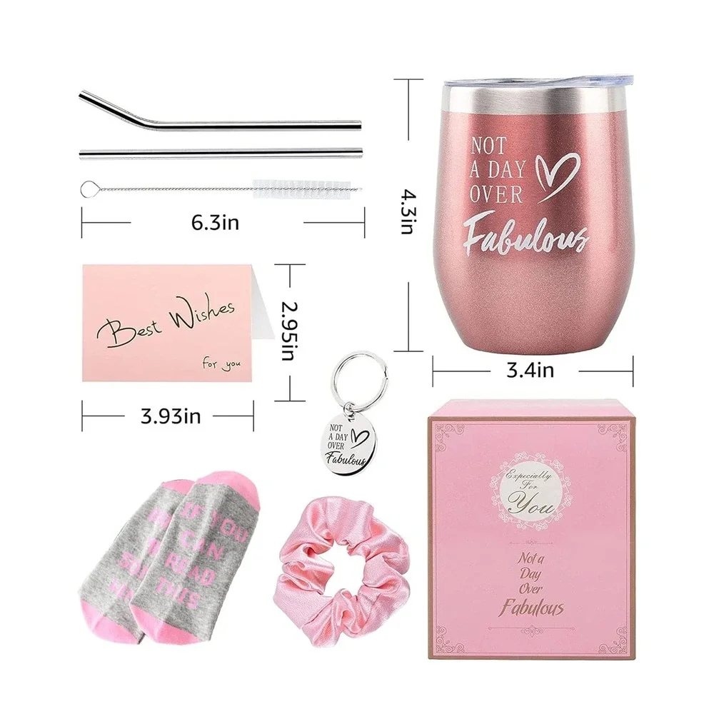 Rose Gold 12oz‎ Wine Tumbler Gift Set Not A Day Over Fabulous Birthday Box 8pc
